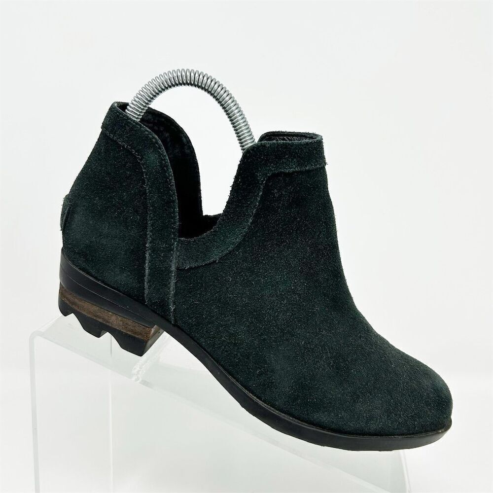 Sorel Women's Lolla Cut Out Black Suede Leather Slip On Ankle Bootie Size 6.5